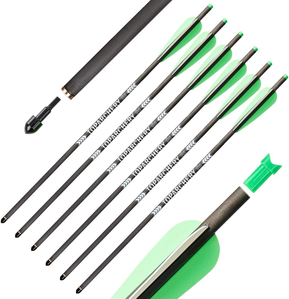 TopArchery 6x 20" Carbon Crossbow Bolts Arrows Archery Bolts Arrows with 4 inch Fletching and Replaced Arrowheads Tips