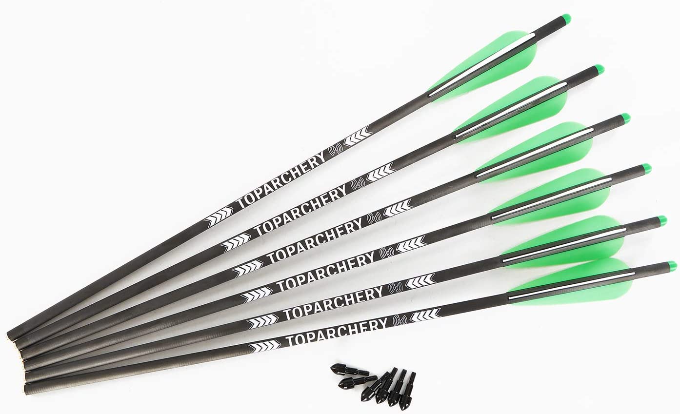 TopArchery 6x 20" Carbon Crossbow Bolts Arrows Archery Bolts Arrows with 4 inch Fletching and Replaced Arrowheads Tips