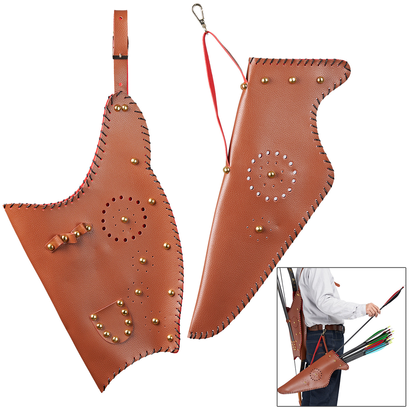 Traditional Archery Bow Arrows Bag Waist Quiver Brown PU Leather