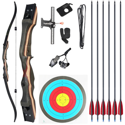 62" TopArchery Recurve Bow 6 Arrows Set Adult Youth Beginner Wooden Right Handed Outdoor Hunting Training Practice 20-50lbs