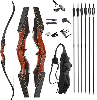 TopArchery Archery 60" Takedown Hunting Recurve Bow and 6 Arrows Set for Adults Practice Competition Longbow Kit 25-50lbs