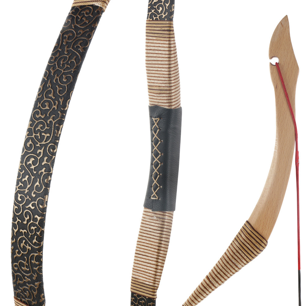 48"-54" Arch Moon Mongolian Recurve Bow 12x Arrows 30/35/40/45/50 lbs String Silencer Wax Thumb Ring