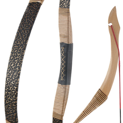 48"-54" Arch Moon Mongolian Recurve Horse Bow 12x Fiberglass Arrows 30/35/40/45/50 lbs String Silencer Wax Thumb Ring