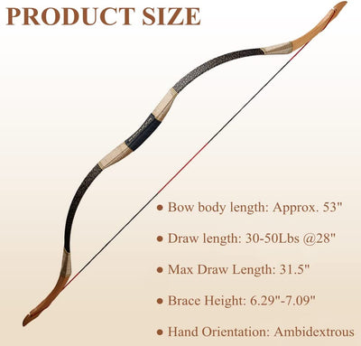 TopArchery Traditional Mongolian Horse Recurve Bow 6x Arrow Set Handmade Archery Accessories for Shooting Target Practice 30-50lbs