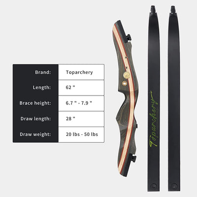 62" 20-50lb Archery Goblin Wooden Riser Recurve Bow 6x Carbon Arrow Bow Bag Set for Hunting & Target