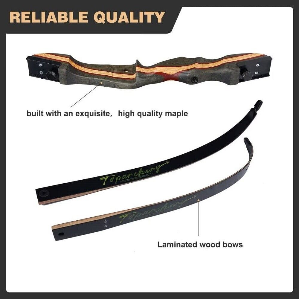 62" 20-50lb Archery Goblin Wooden Riser Recurve Bow 6x Carbon Arrow Bow Bag Set for Hunting & Target