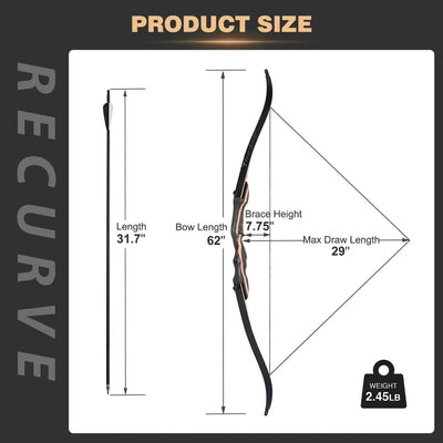 TopArchery 62" Recurve Bow Arrow Set Takedown Archery 20-50lbs