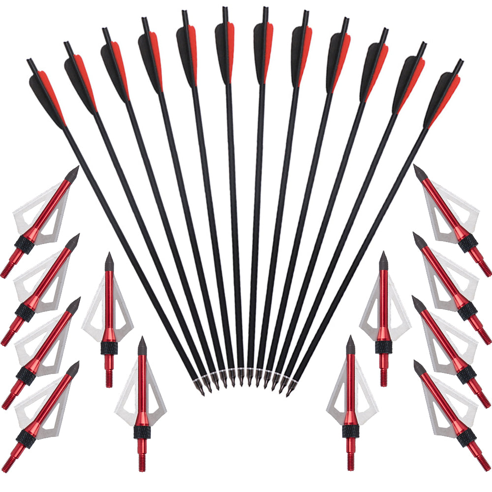 12x 22" Carbon Crossbow Archery Arrows With 12x 100-grain Broadheads Arrowheads OD 8.8mm ID 7.6mm
