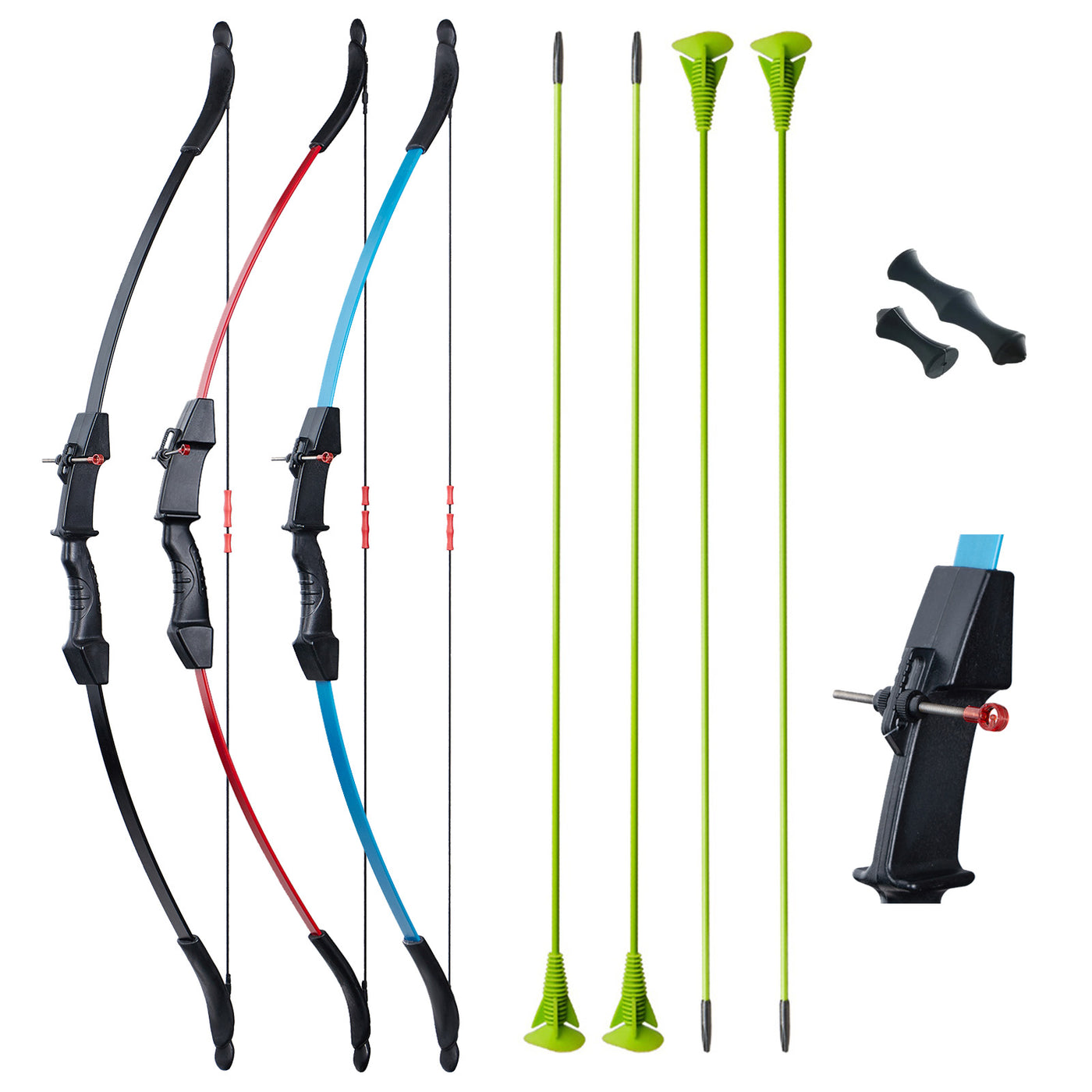 Kids Takedown Black/Blue/Red Archery Bow with 4 Sucker Arrows String Sight Finger Saver 10-13lbs