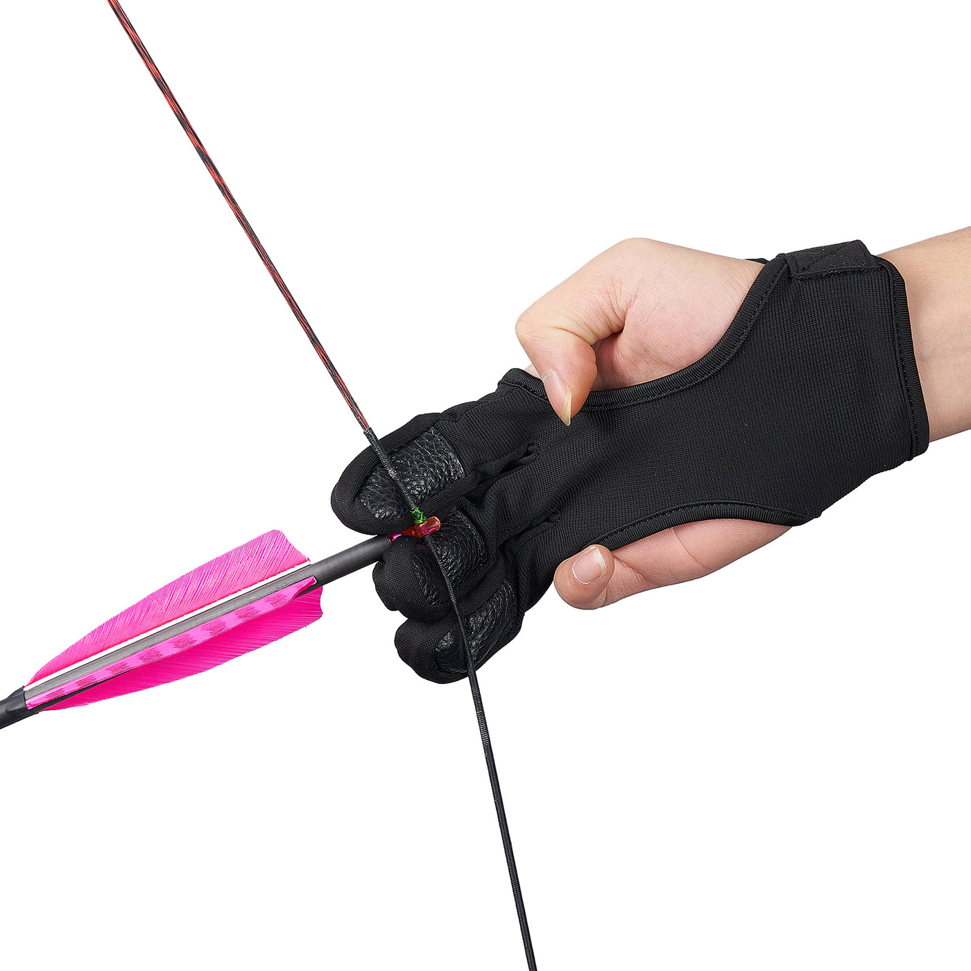 Archery Hand Glove 3-Finger Tab Fabric PU Leather