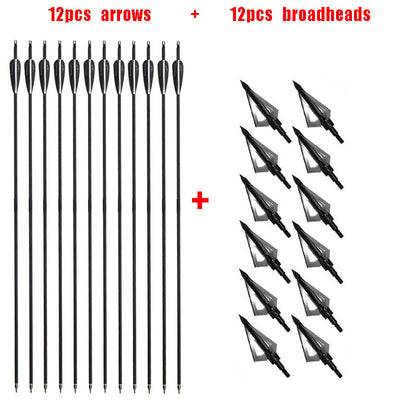 12pcs 31" Hunting Carbon Arrows 12pcs 125gr Hunting Broadheads Outdoor Archery