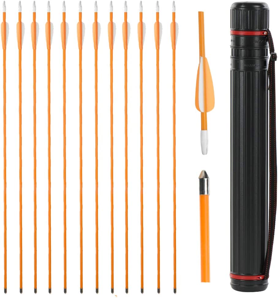 Kids Youth 27-28" Fiberglass Archery Arrows Training with Adjustable Telescopic Arrow Tube Quiver Practice for Children Woman Beginner