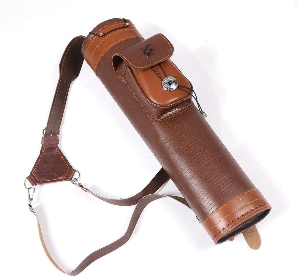 TopArchery Traditional Shoulder Back Quiver Bow Leather Arrow Holder with Large Pouch Handmade Straps Belt Bag Brown