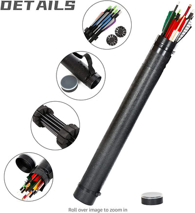 Huntingdoor Archery Arrow Tubes Telescopic Holder Back Quiver Case Carrier Adjustable Shoulder Strap Belt with Rack 2 EVA Foam Separator