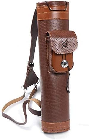 TopArchery Traditional Shoulder Back Quiver Bow Leather Arrow Holder with Large Pouch Handmade Straps Belt Bag Brown