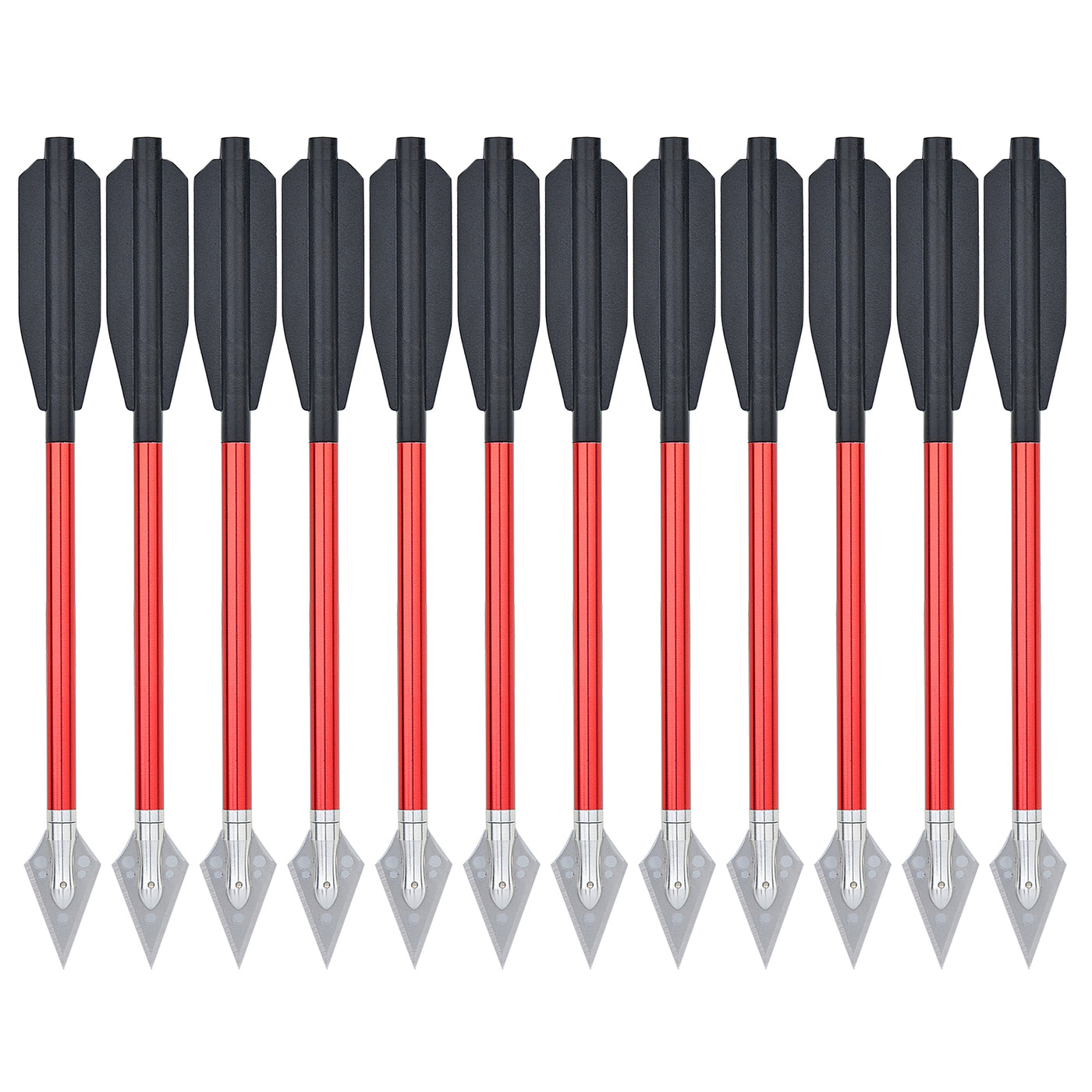12x 6.5" Archery Aluminum Crossbow Bolts Red Shafts Black Vanes with Replaceable Broadheads for Hunting