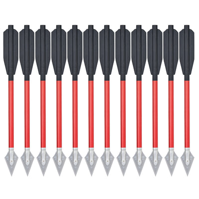 12x 6.5" Archery Aluminum Crossbow Bolts Red Shafts Black Vanes with Replaceable Broadheads for Hunting