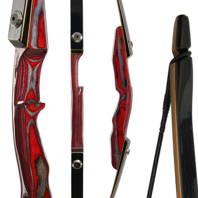 64" TopArchery Traditional Wood Takedown Longbow Recurve Bow Straight Flatbow Laminated Limbs Red Riser 25-50lbs