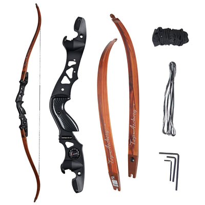 62" TopArchery Heavenly Soul ILF Laminated Takedown Recurve Archery Bow Wood Grain Limbs 19" Aluminum Riser for Hunting Target 25-60lbs